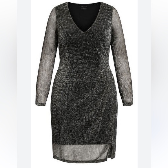 City Chic women’s plus size Sparkle dress deep V-neck full length sleeve NEW
